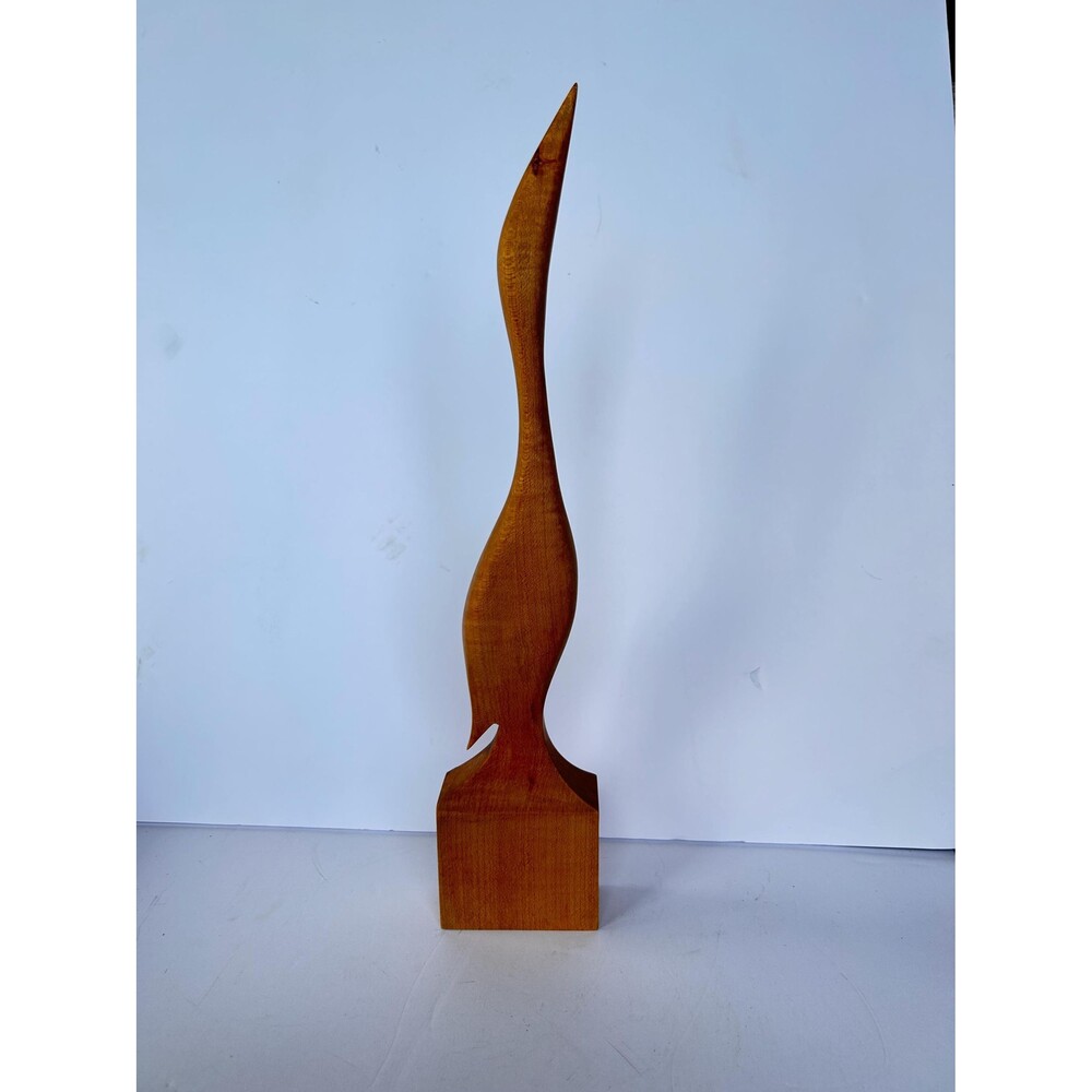 Vintage Mid Century Modern Curly Maple Crane Sculpture | Rare Tiger Maple Heron